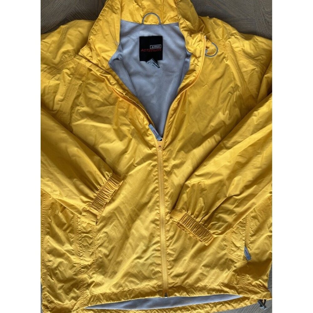 AIGLE ACTIMUM Men's L Windbreaker Full Zip PACKABLE Hidden Hood Hiking Jacket